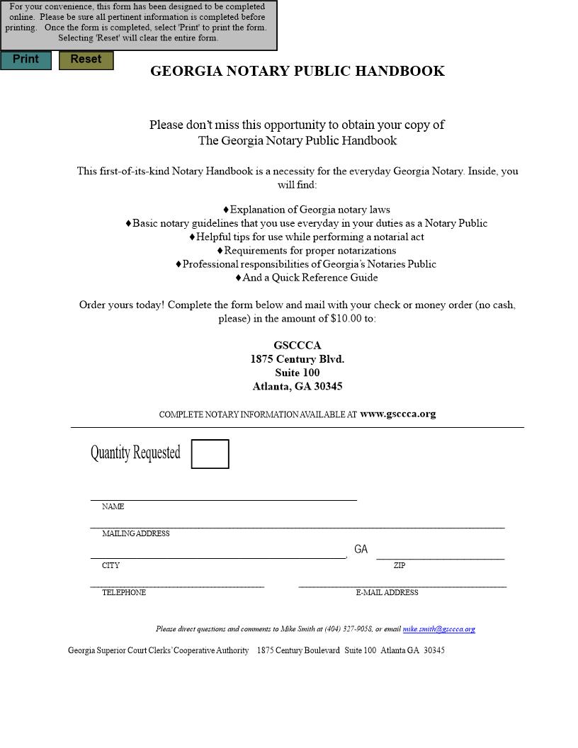 Georgia Notary Public Handbook (Order Form) | Pdf Fpdf Doc Docx | Georgia