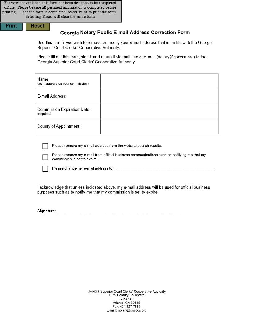 Notry Public E-Mail Address Correction Form | Pdf Fpdf Docx | Georgia