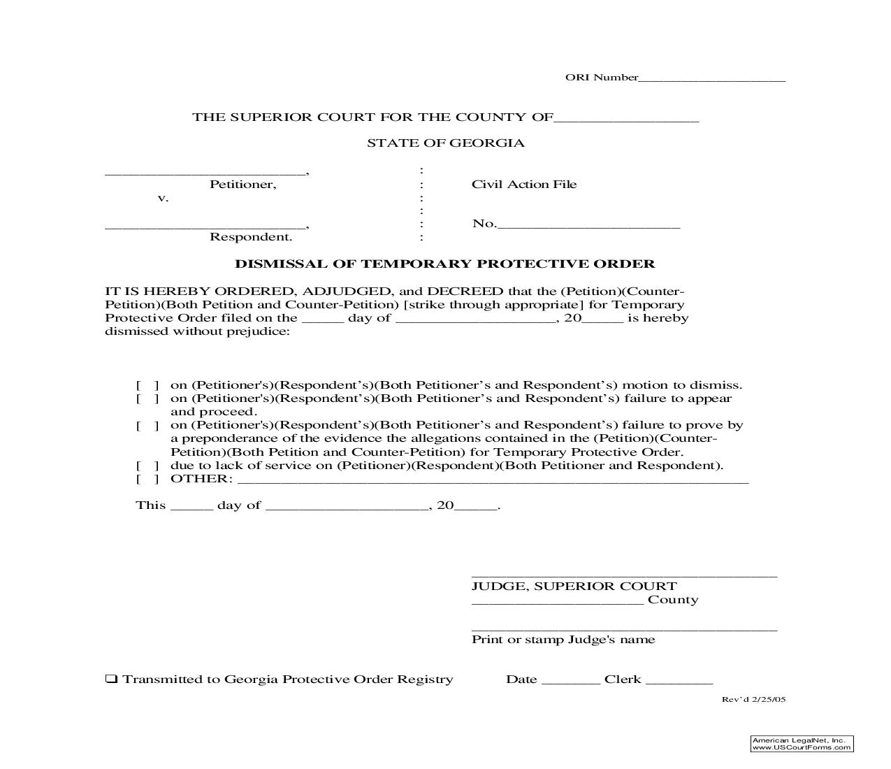 Dismissal Of Temporary Protective Order | Pdf Fpdf Doc Docx | Georgia