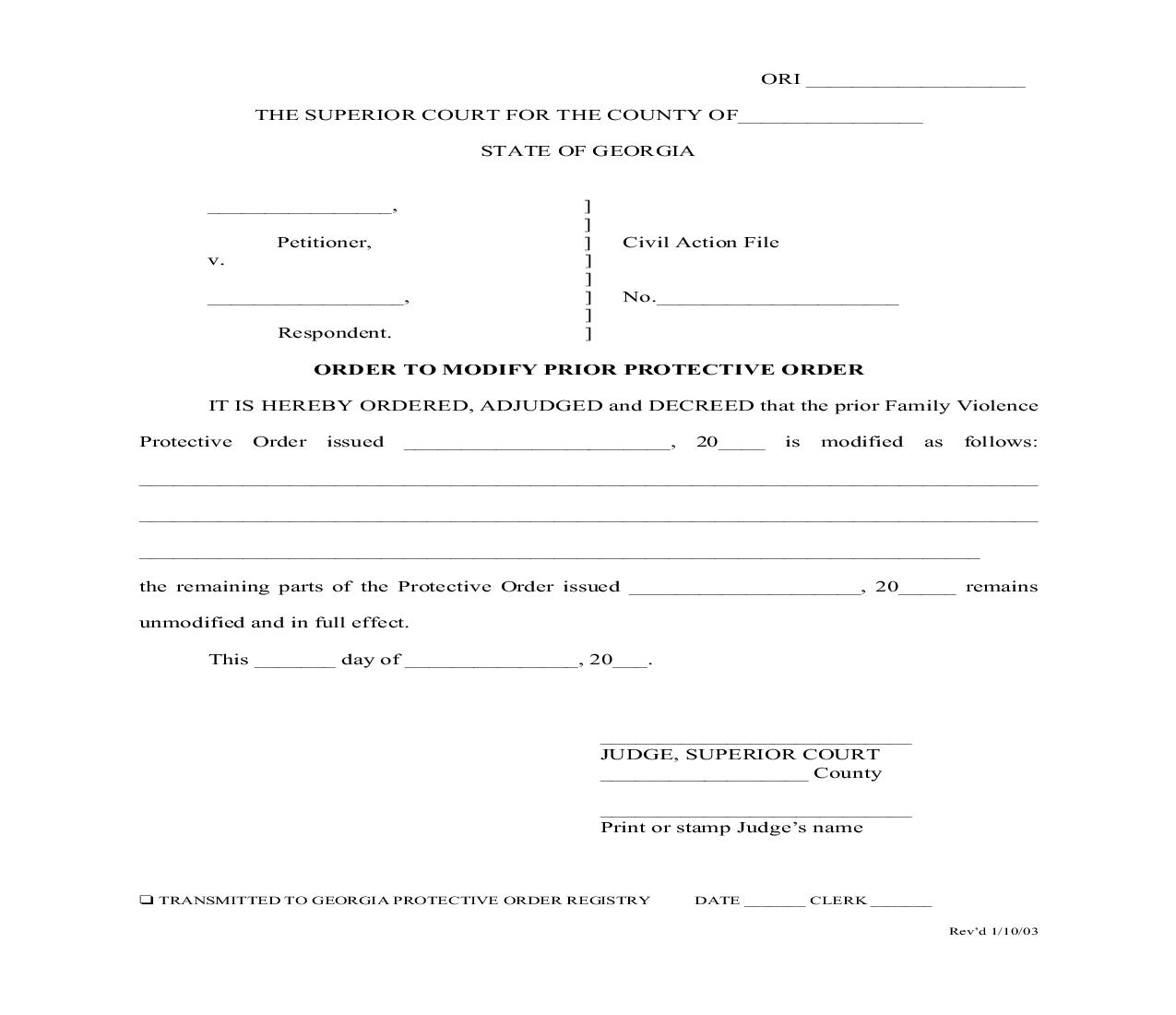 Order To Modify Prior Protective Order | Pdf Fpdf Doc Docx | Georgia