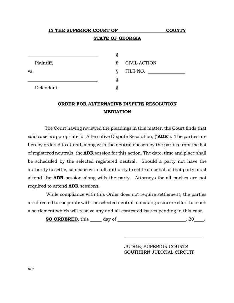 Order For ADR | Pdf Fpdf Doc Docx | Georgia