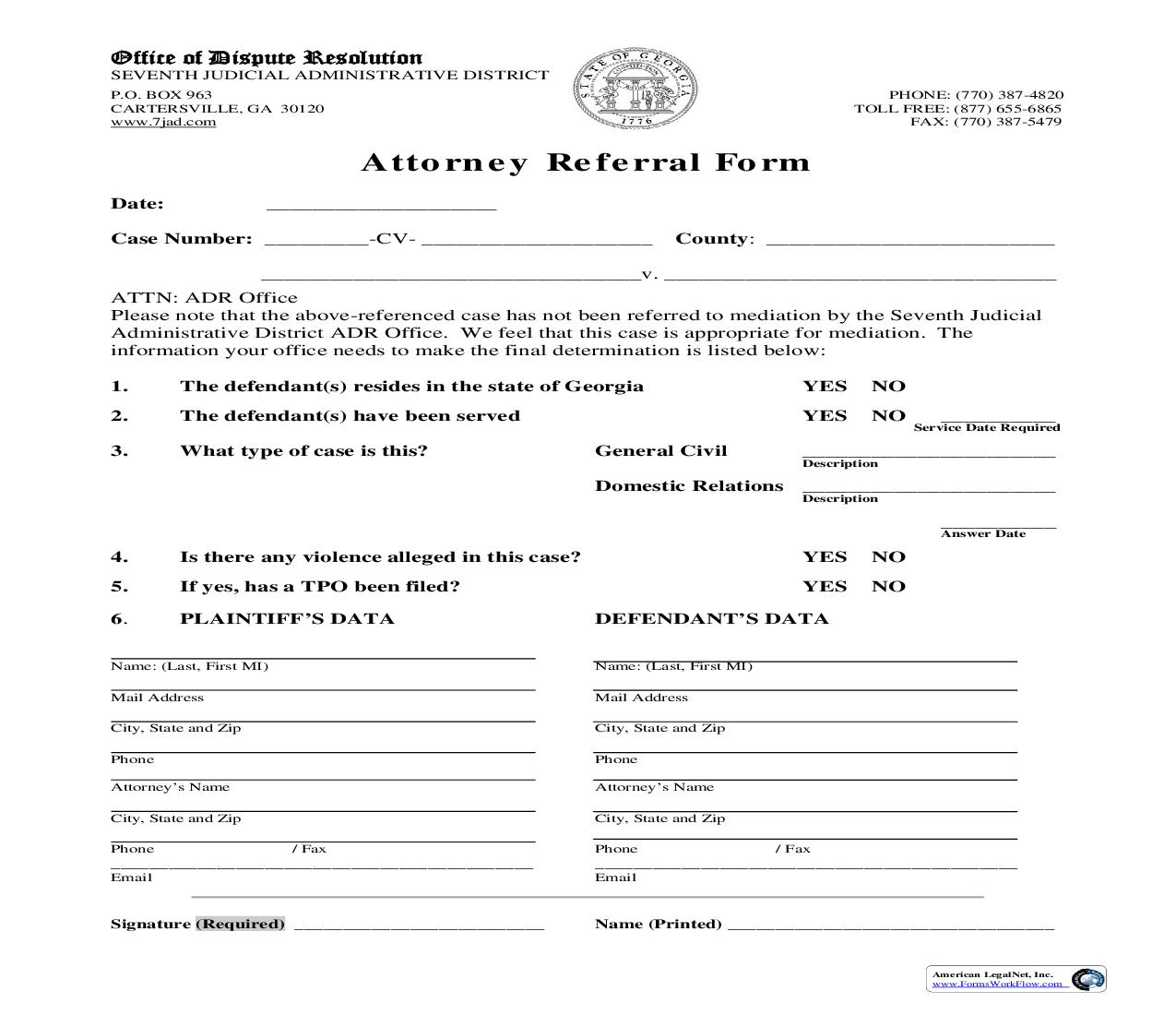 Attorney Referral Form | Pdf Fpdf Doc Docx | Georgia
