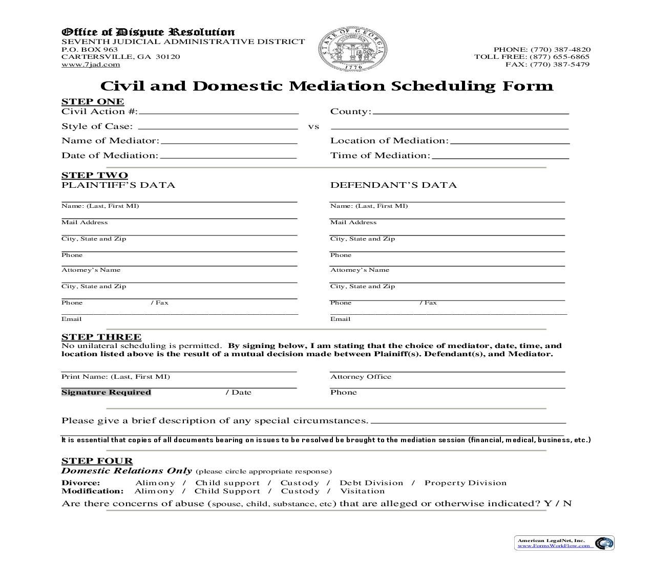 Civil And Domestic Mediation Scheduling Form | Pdf Fpdf Doc Docx | Georgia