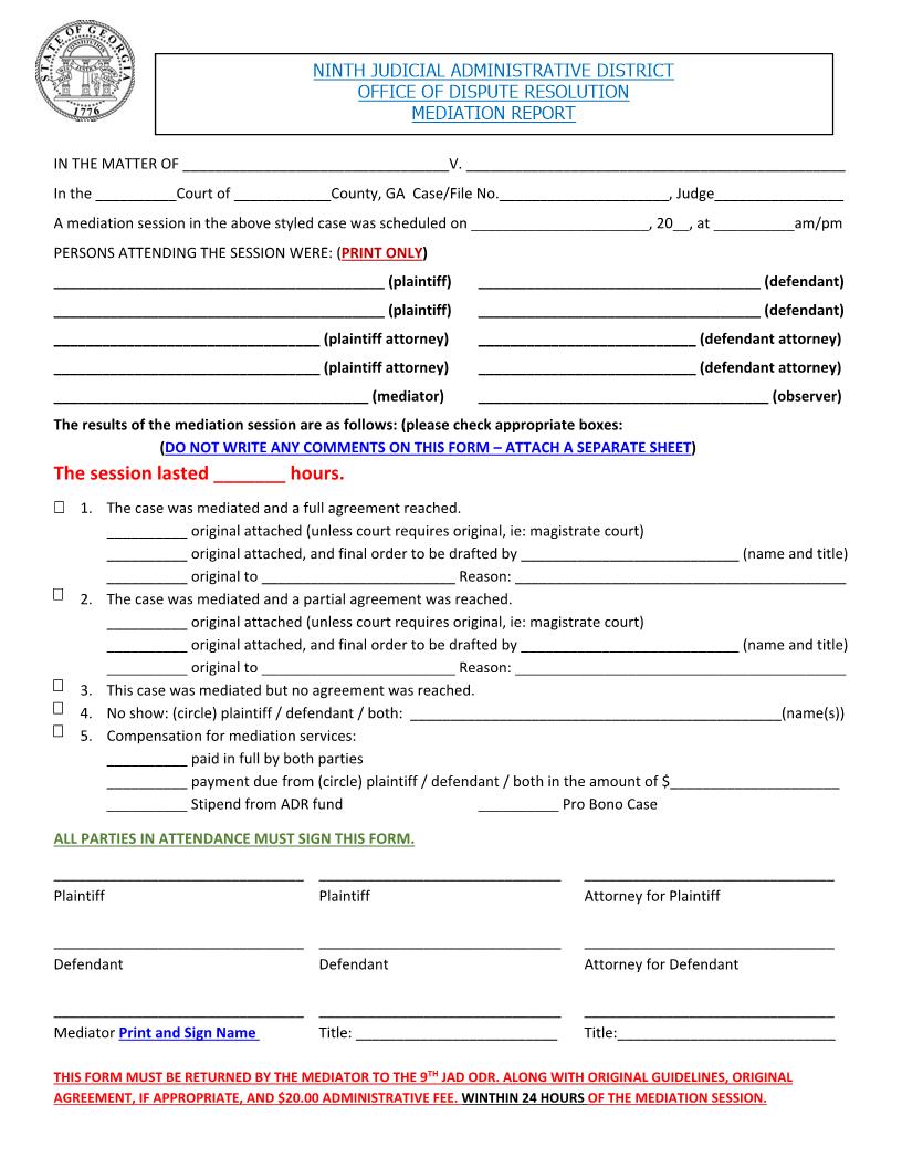 Mediation Report | Pdf Fpdf Doc Docx | Georgia