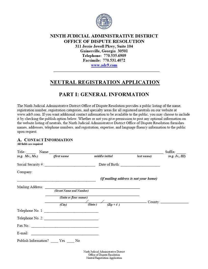 Neutral Registration Application | Pdf Fpdf Doc Docx | Georgia