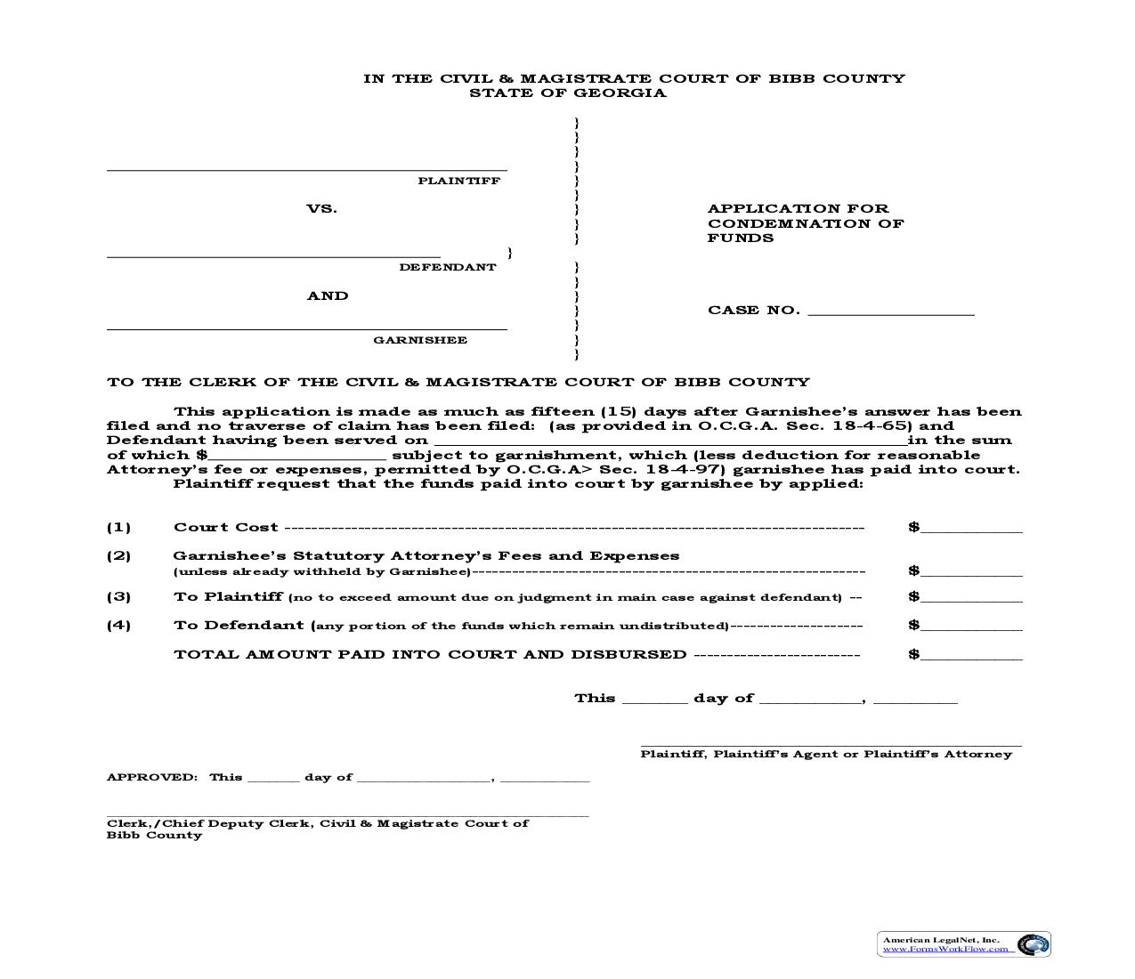 Application For Condemnation Of Funds | Pdf Fpdf Doc Docx | Georgia