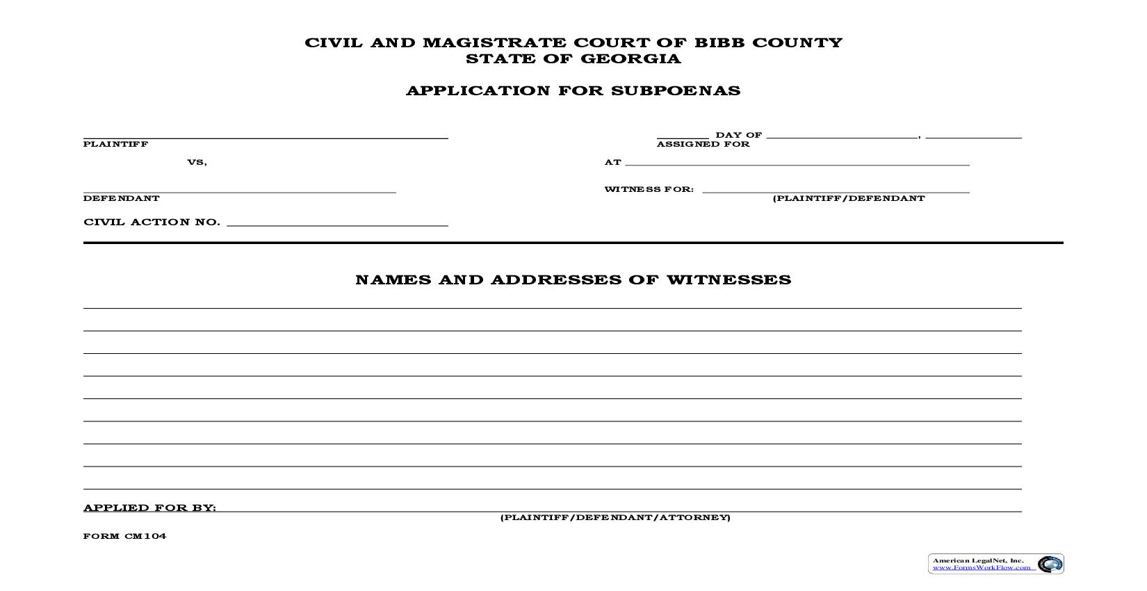 Application For Subpoenas | Pdf Fpdf Doc Docx | Georgia
