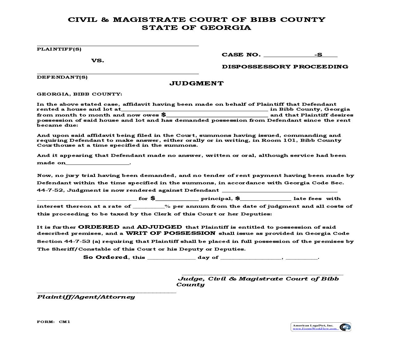 Judgment (Dispossessory Proceeding) | Pdf Fpdf Doc Docx | Georgia