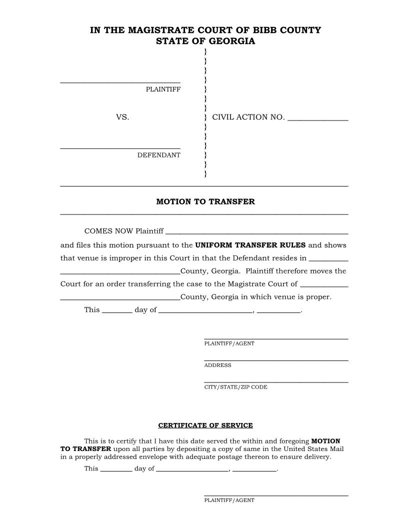 Motion To Transfer | Pdf Fpdf Docx | Georgia