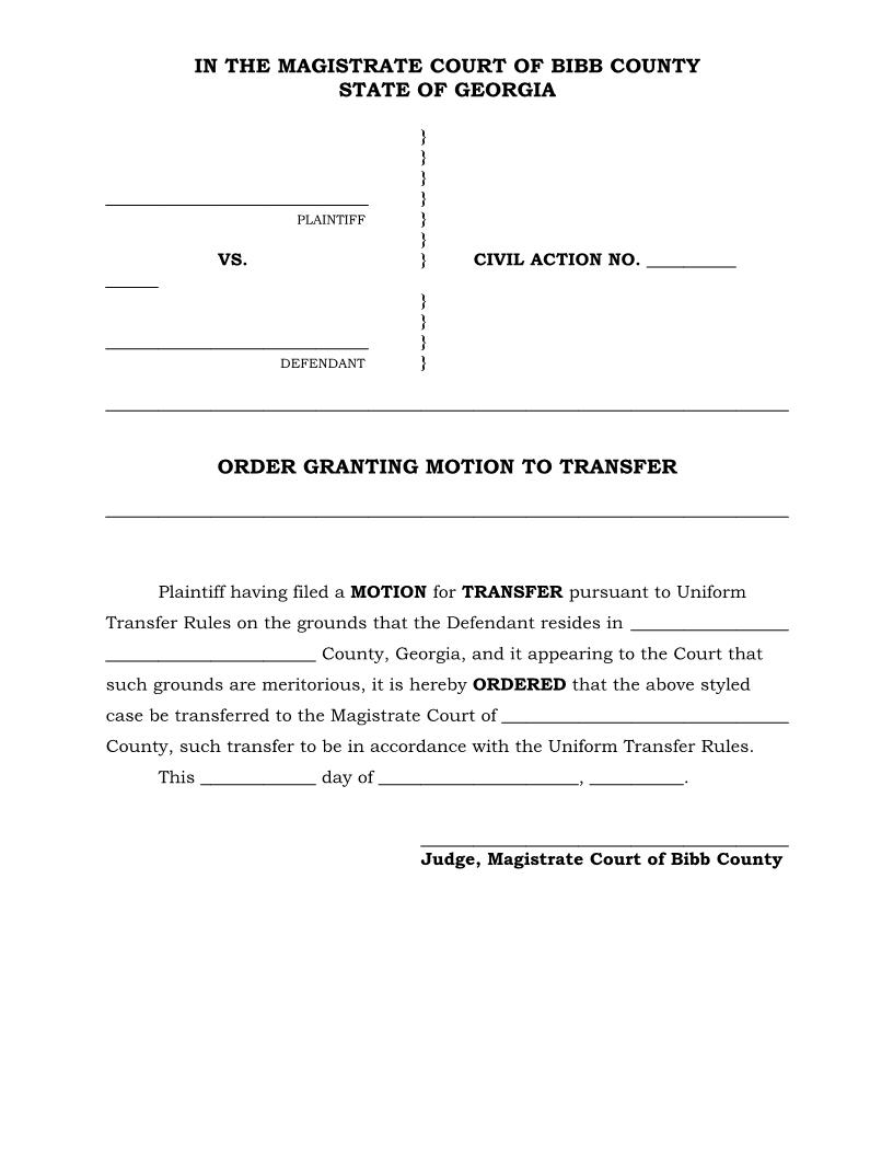 Order Granting Motion To Transfer | Pdf Fpdf Docx | Georgia