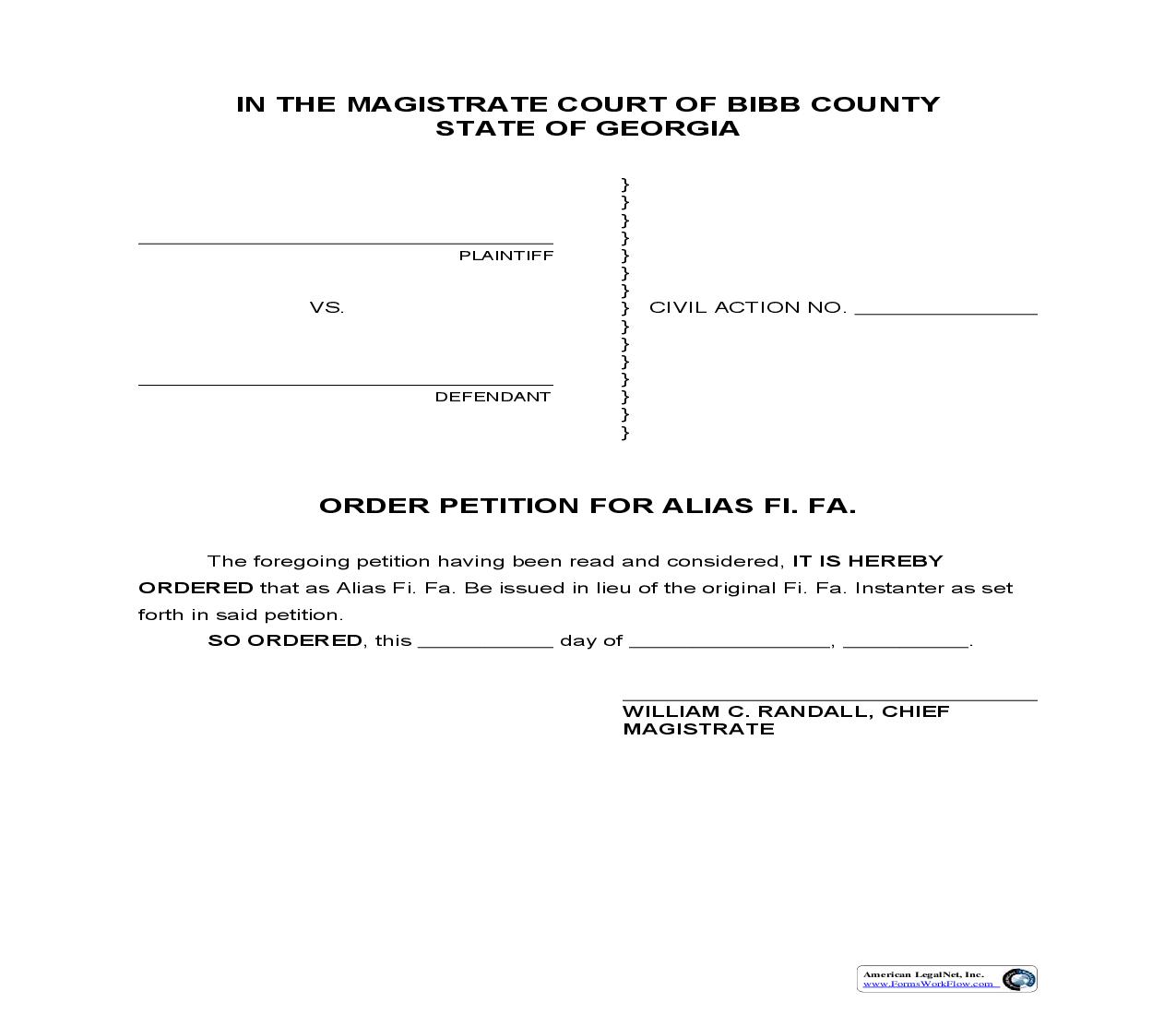 Order Petition For Alias Fi Fa | Pdf Fpdf Doc Docx | Georgia