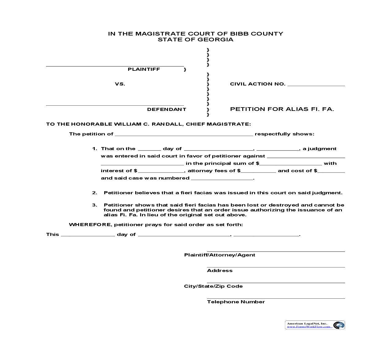 Petition For Alias Fi Fa | Pdf Fpdf Doc Docx | Georgia