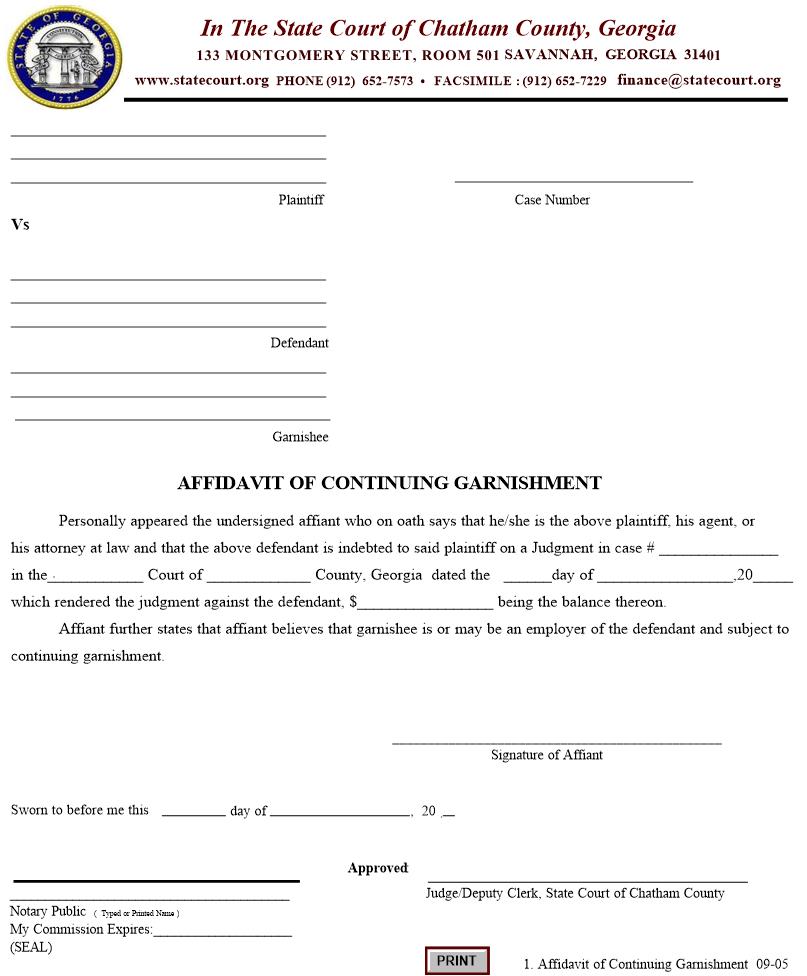 Affidavit Of Continuing Garnishment | Pdf Fpdf Doc Docx | Georgia