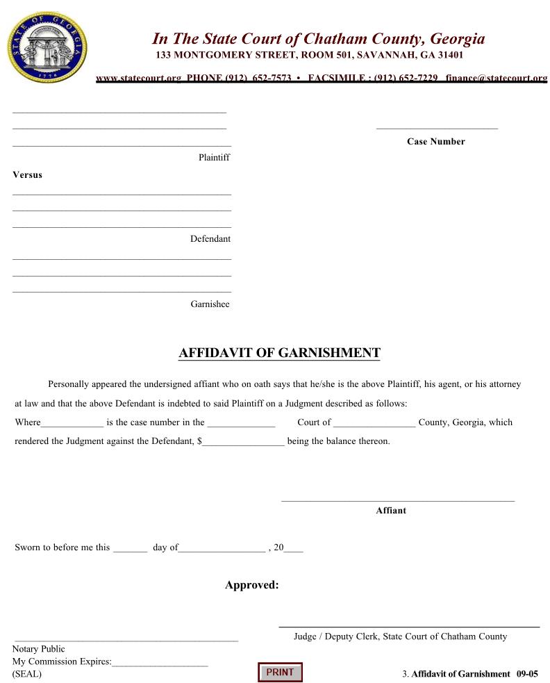 Affidavit Of Garnishment | Pdf Fpdf Doc Docx | Georgia