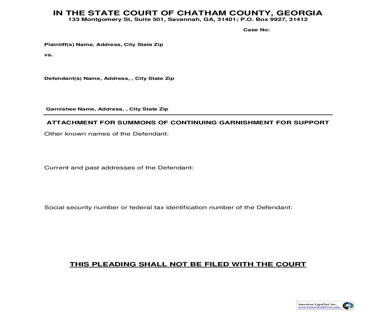 Attachment For Summons Of Continuing Garnishment For Support | Pdf Fpdf Doc Docx | Georgia
