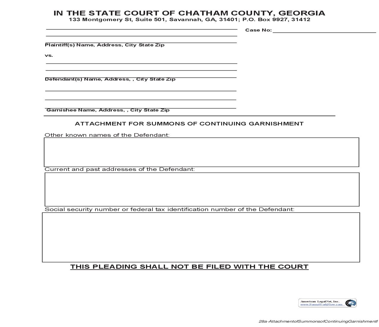 Attachment For Summons Of Continuing Garnishment | Pdf Fpdf Doc Docx | Georgia
