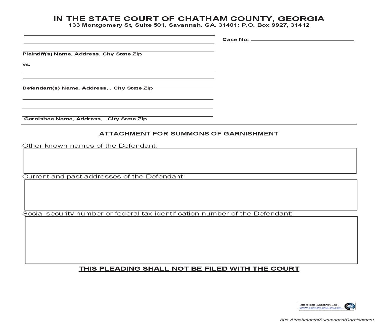 Attachment For Summons Of Garnishment | Pdf Fpdf Doc Docx | Georgia