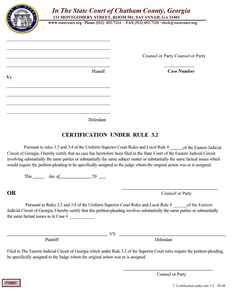 Certification Under Rule 3.2 | Pdf Fpdf Doc Docx | Georgia