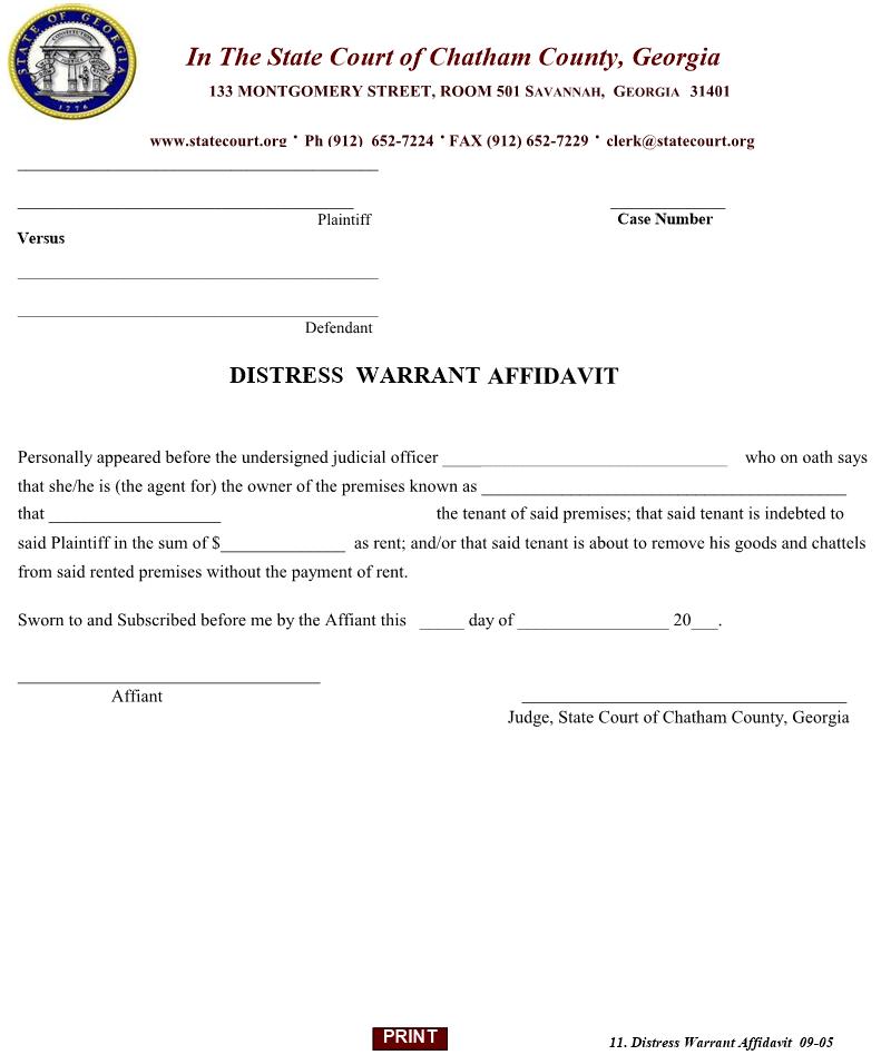 Distress Warrant Affidavit | Pdf Fpdf Doc Docx | Georgia