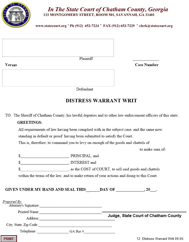 Distress Warrant Writ | Pdf Fpdf Doc Docx | Georgia