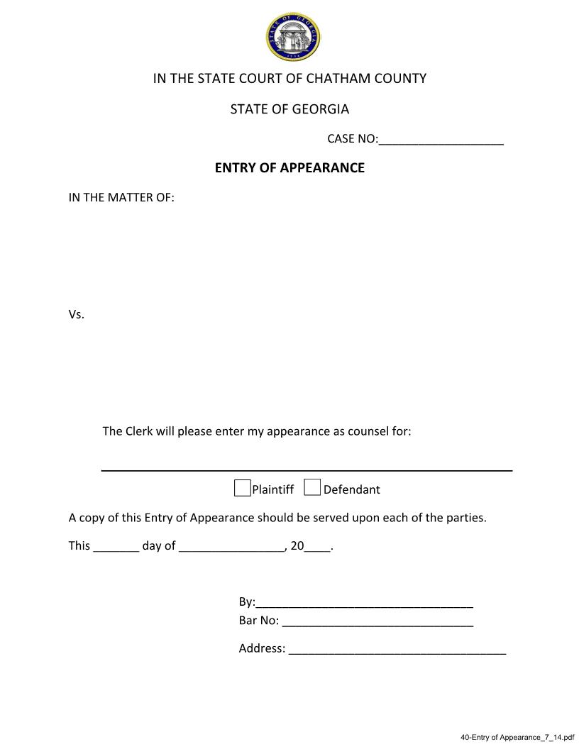 Entry Of Appearance | Pdf Fpdf Docx | Georgia