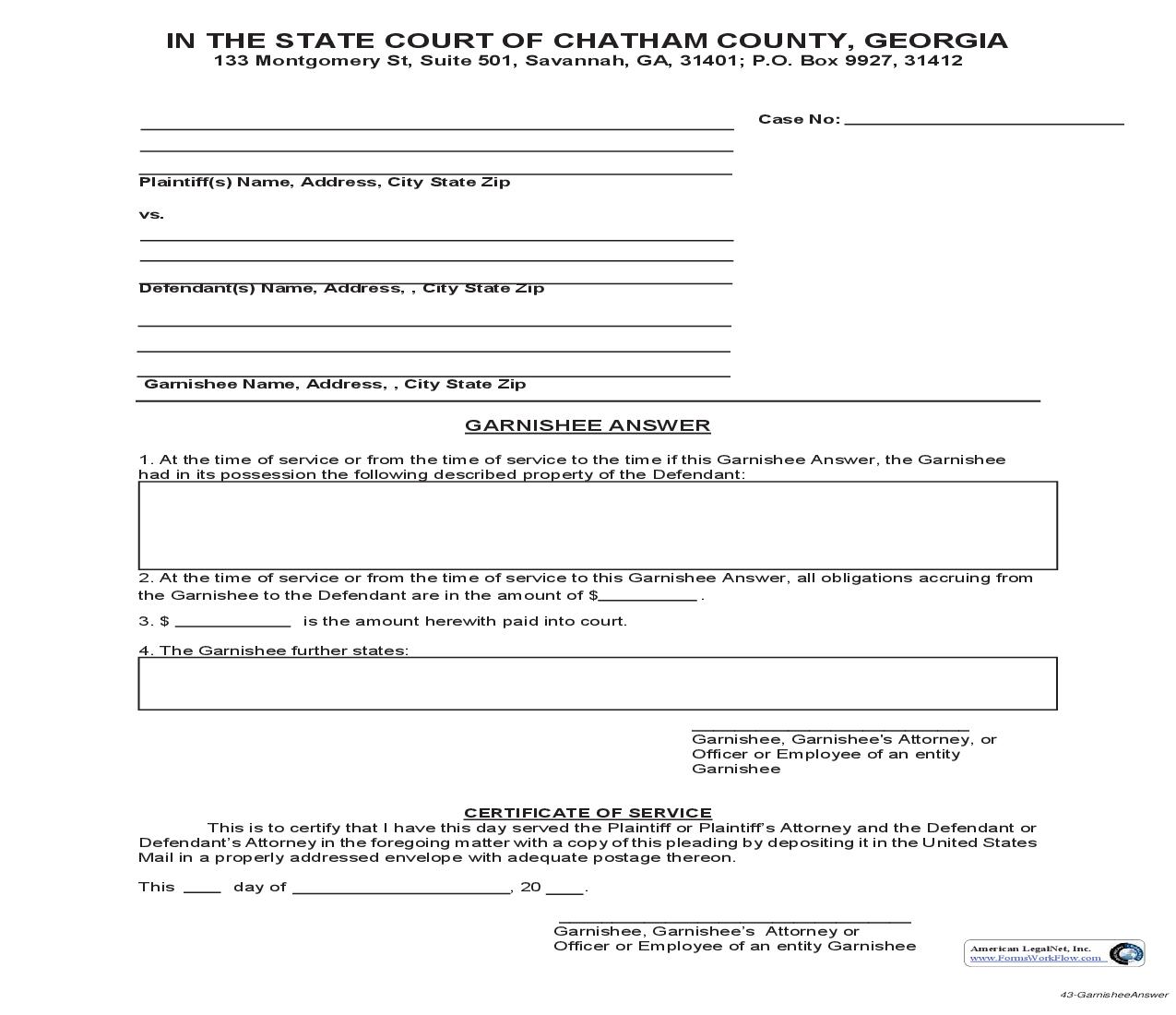 Garnishee Answer | Pdf Fpdf Doc Docx | Georgia
