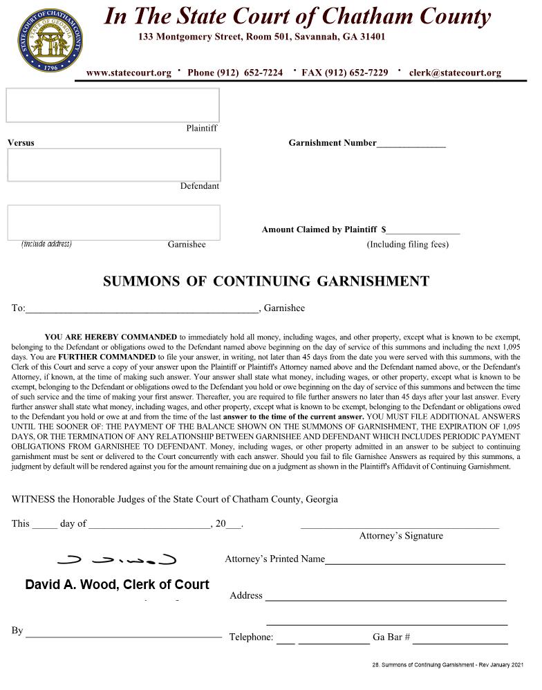 Summons Of Continuing Garnishment | Pdf Fpdf Doc Docx | Georgia