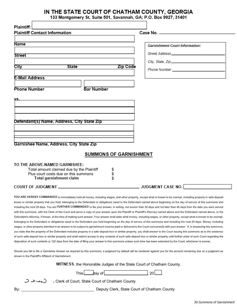 Summons Of Garnishment | Pdf Fpdf Doc Docx | Georgia