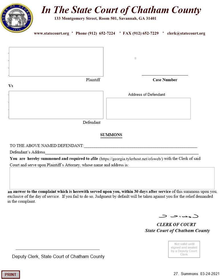 Summons | Pdf Fpdf Doc Docx | Georgia