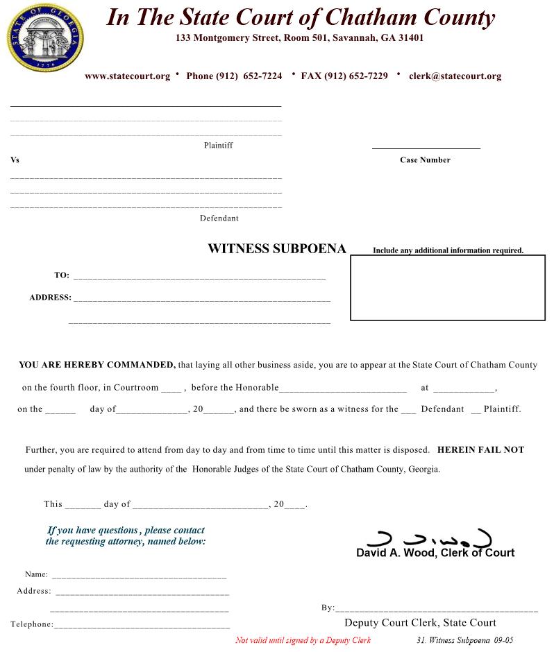 Witness Subpoena | Pdf Fpdf Doc Docx | Georgia