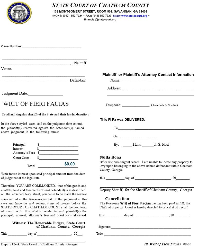 Writ Of Fieri Facias | Pdf Fpdf Doc Docx | Georgia