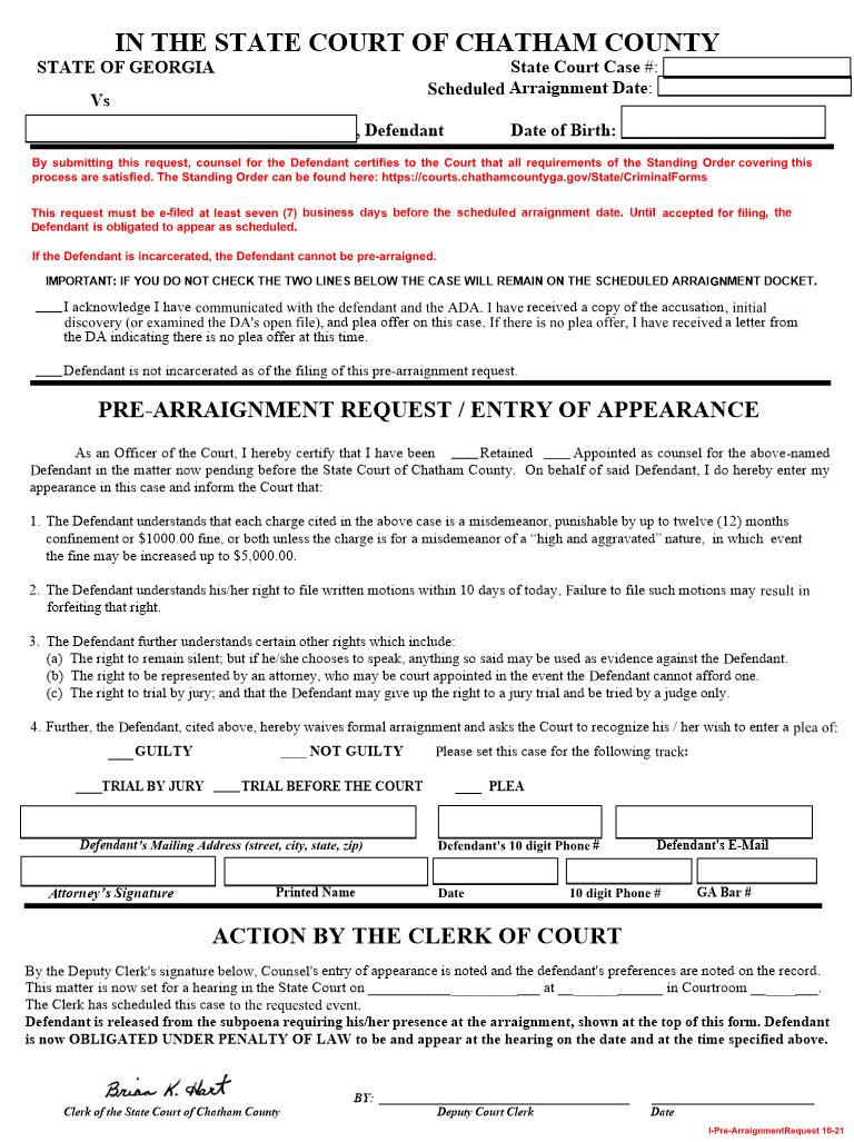 Pre Arraignment Request | Pdf Fpdf Doc Docx | Georgia
