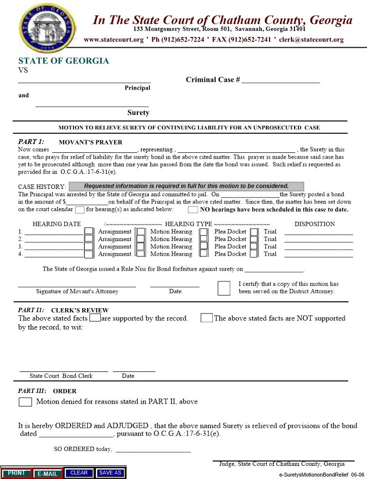 Suretys Motion On Bond Relief | Pdf Fpdf Doc Docx | Georgia