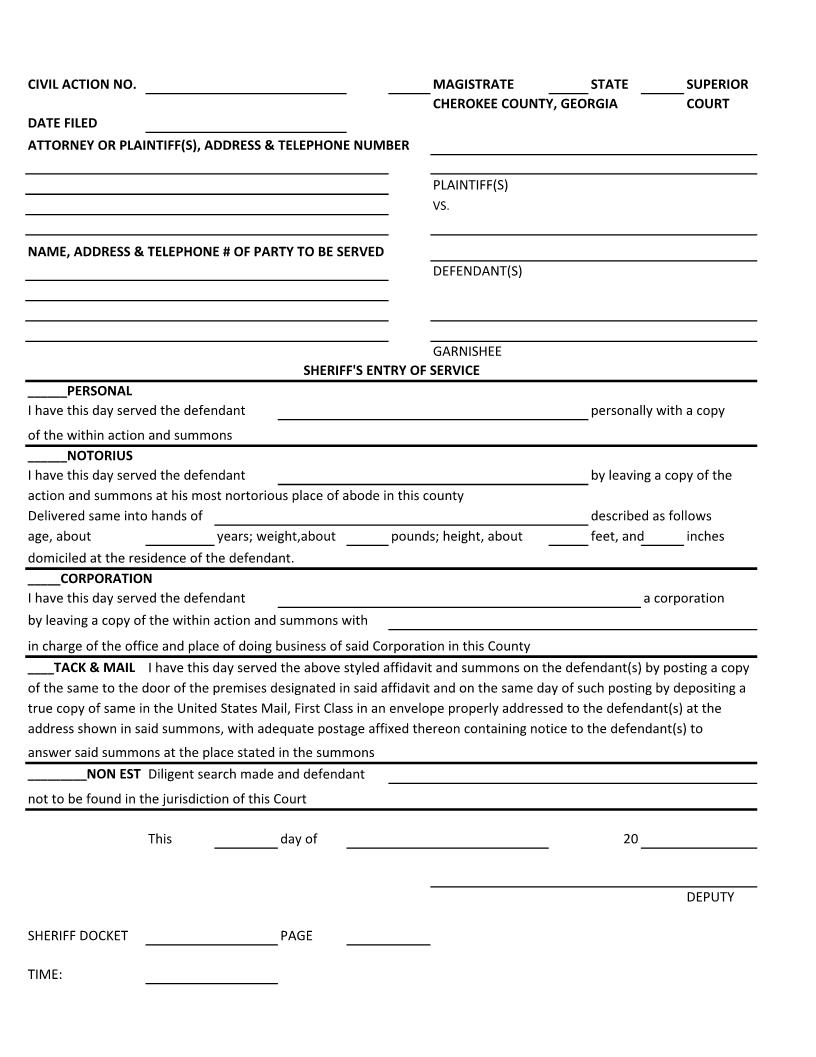 Sheriffs Entry Of Service | Pdf Fpdf Doc Docx | Georgia