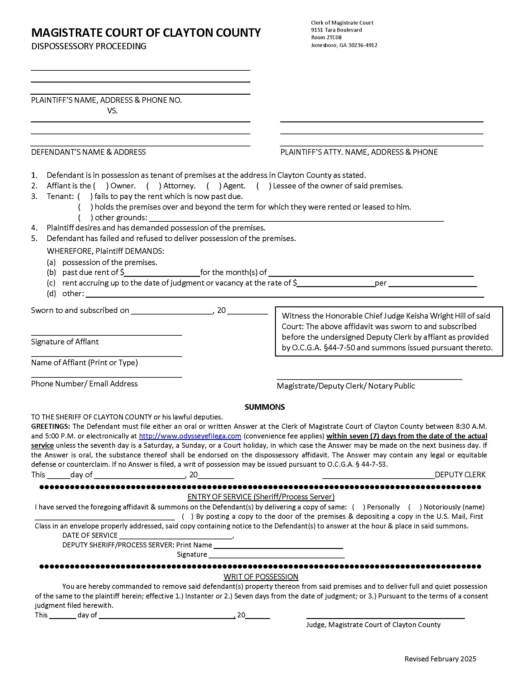 Dispossessory Proceeding | Pdf Fpdf Doc Docx | Georgia