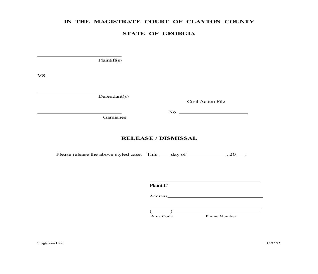 Release Dismissal | Pdf Fpdf Doc Docx | Georgia