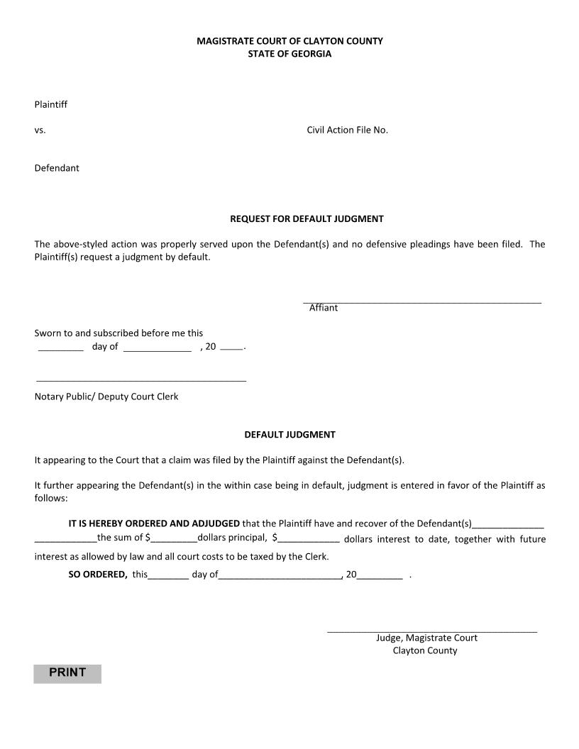 Request For Default Judgment | Pdf Fpdf Doc Docx | Georgia