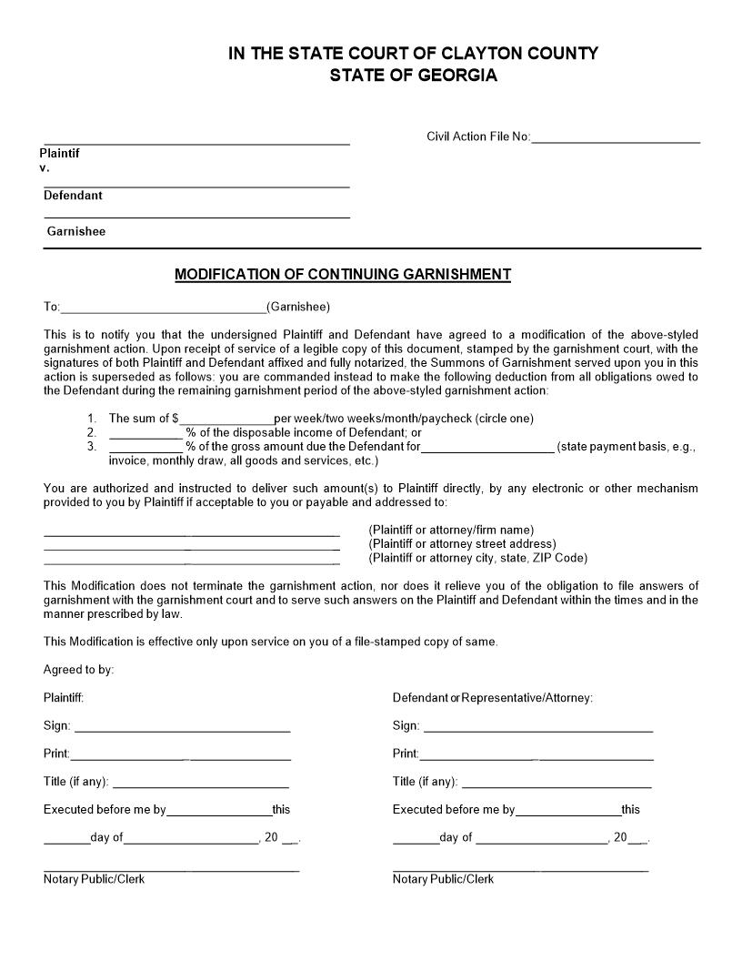 Modification Of Continuing Garnishment | Pdf Fpdf Docx | Georgia