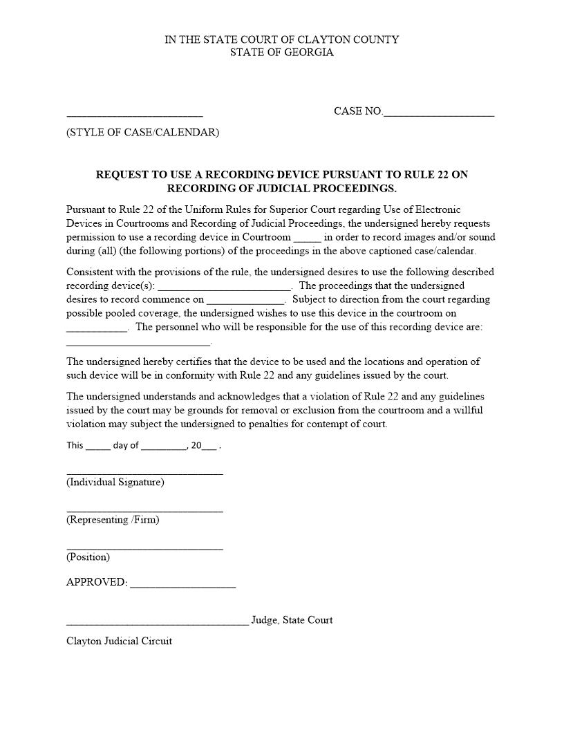 Request To Use A Recording Device | Pdf Fpdf Docx | Georgia