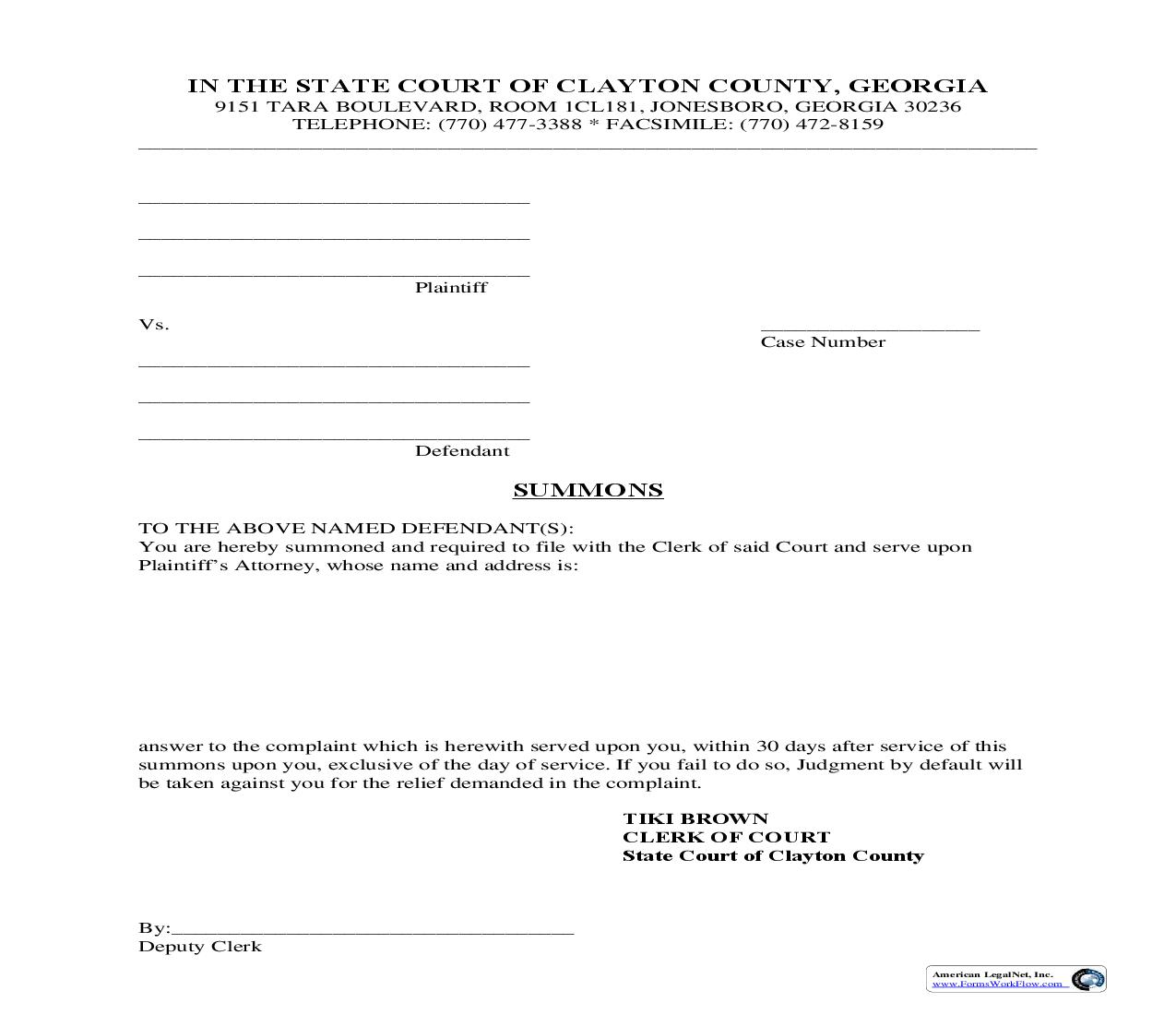 Summons | Pdf Fpdf Doc Docx | Georgia