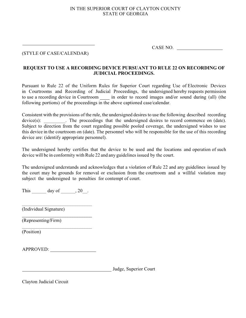 Request To Use A Recording Device | Pdf Fpdf Docx | Georgia