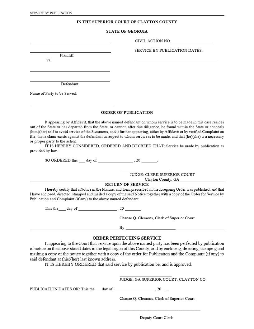 Service By Publication | Pdf Fpdf Docx | Georgia