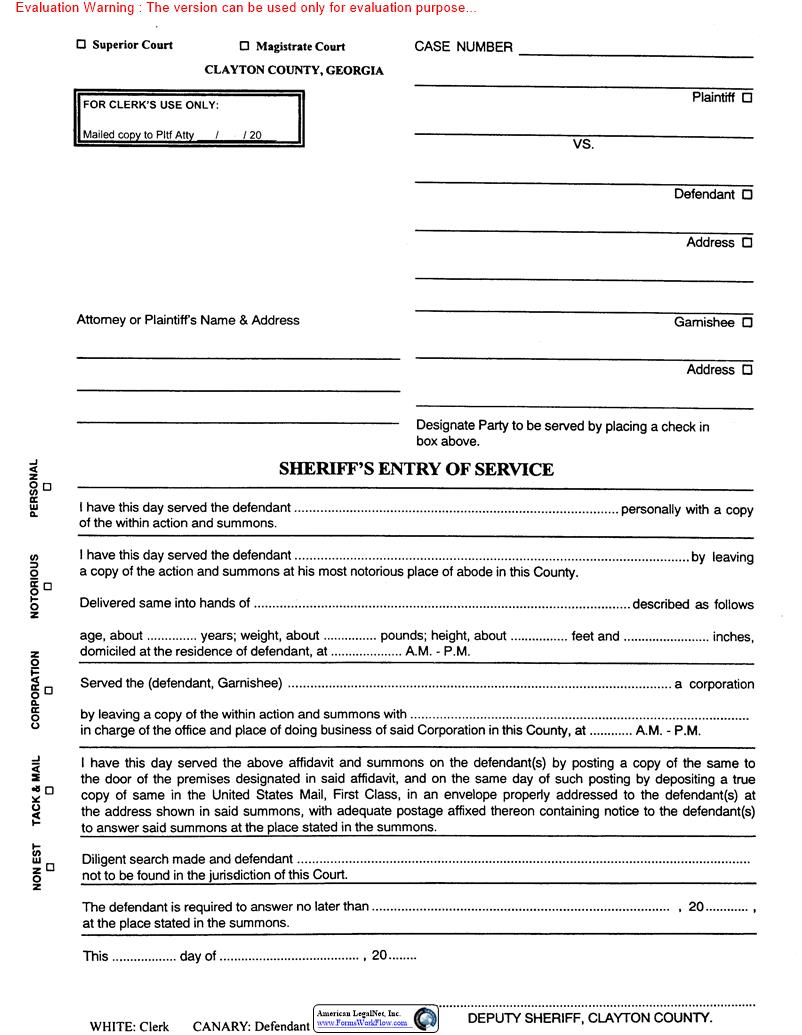 Sheriffs Entry Of Service |  | Georgia