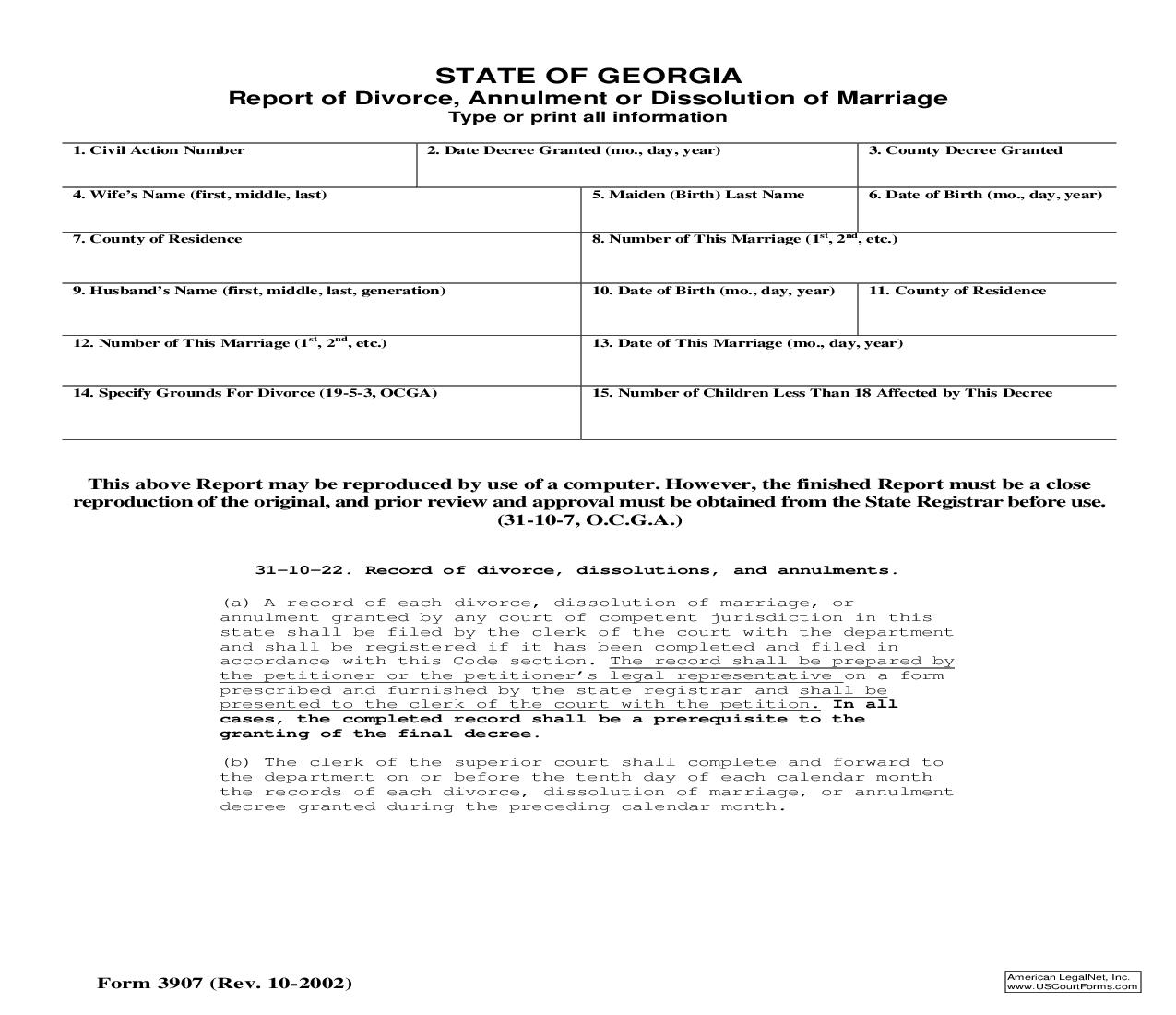 Statistics For Vital Records {3907} |  | Georgia
