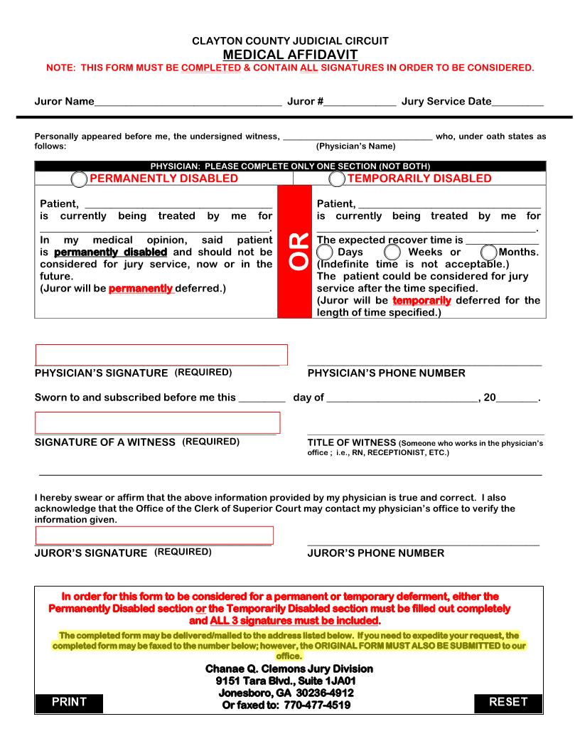 Medical Affidavit | Pdf Fpdf Doc Docx | Georgia