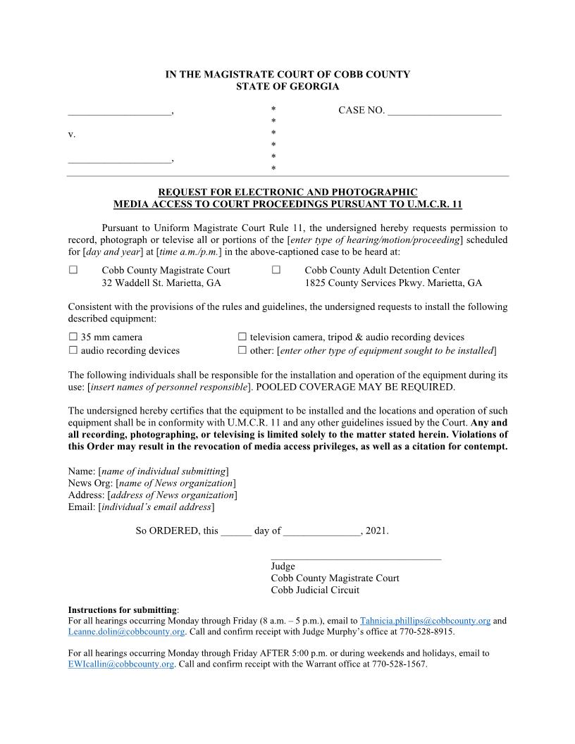 Request For Electronic And Photographic Media Access To Court Proceedings | Pdf Fpdf Docx | Georgia