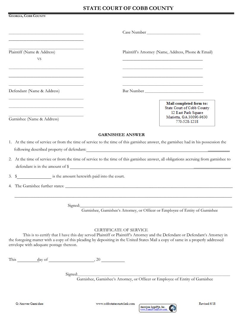 Garnishee Answer | Pdf Fpdf Docx | Georgia
