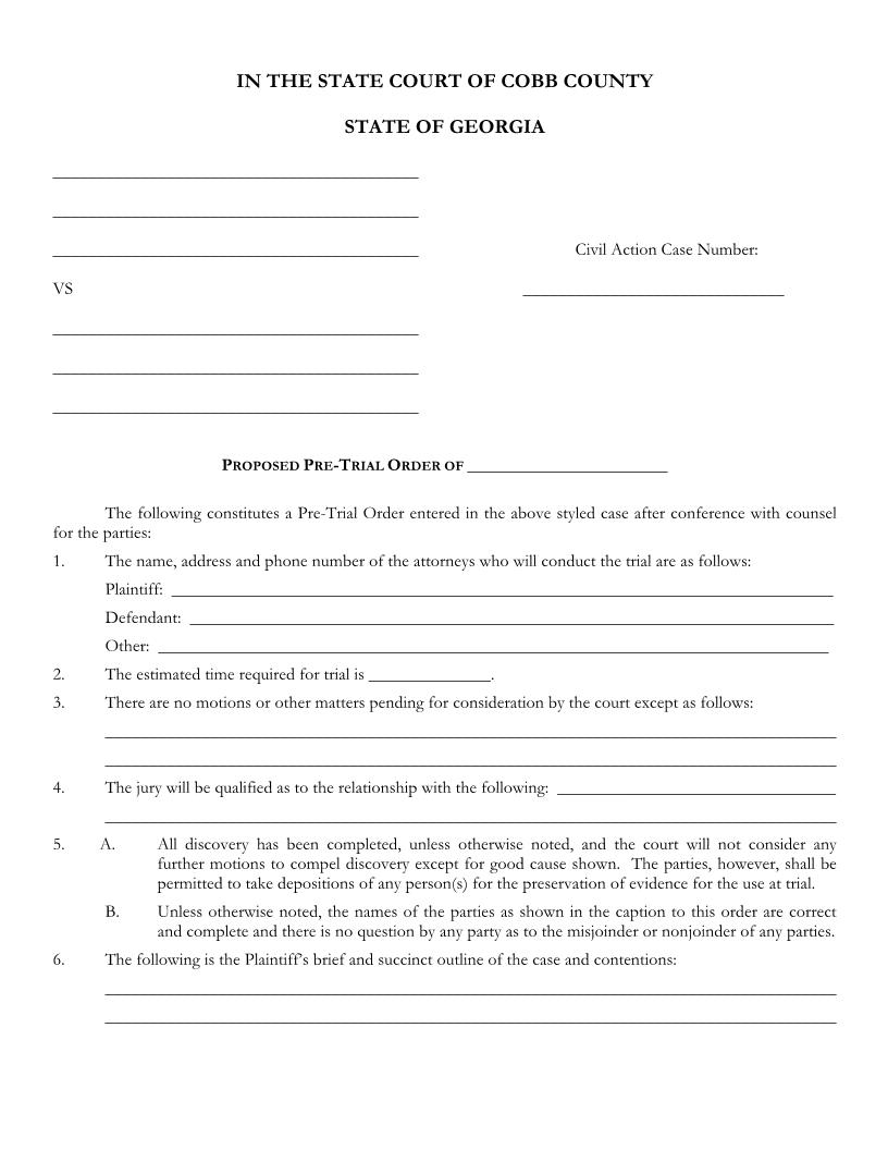 Proposed Pre Trial Order | Pdf Fpdf Docx | Georgia