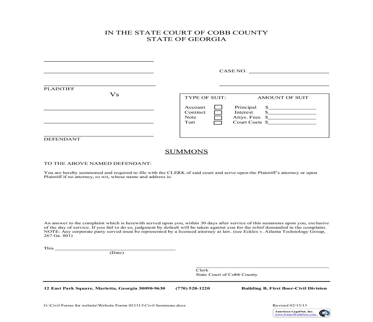 Summons | Pdf Fpdf Doc Docx | Georgia