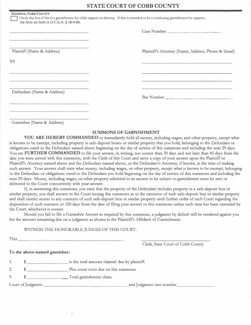 Sunmmons Of Garnishment | Pdf Fpdf Docx | Georgia